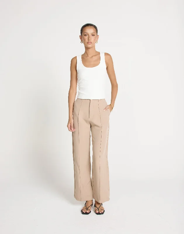 Colden Pants (Beige) - Petite Fashionable Tapered Leg Pants