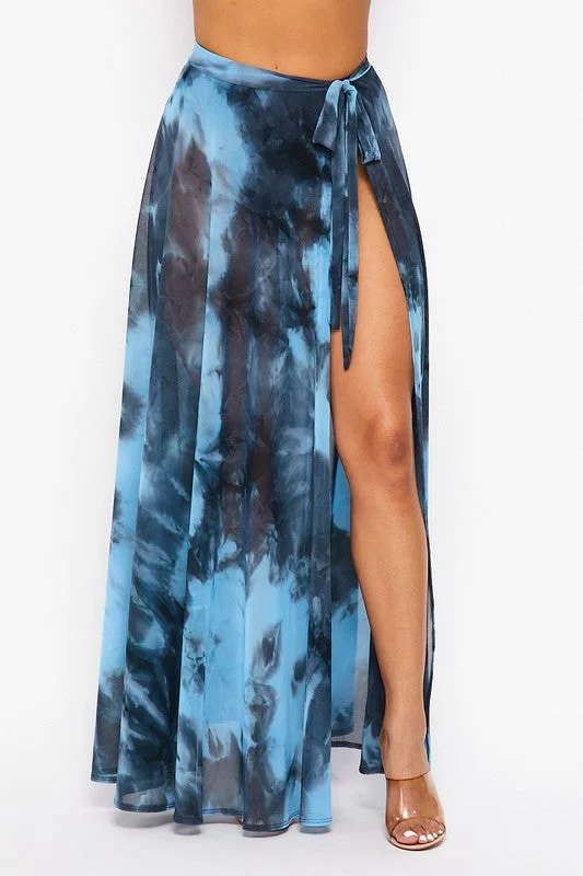 Votique Steel Blue Romance Mesh Maxi Wrap Skirt linen skirt natural