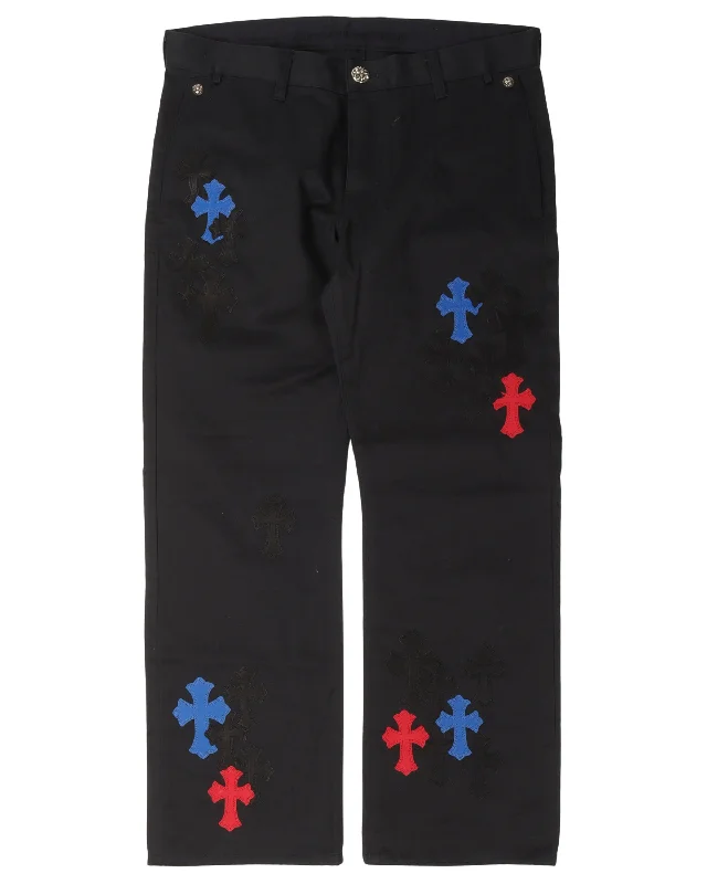 Multicolor Cross Patch Chino Pants Relaxed Lounge Trousers