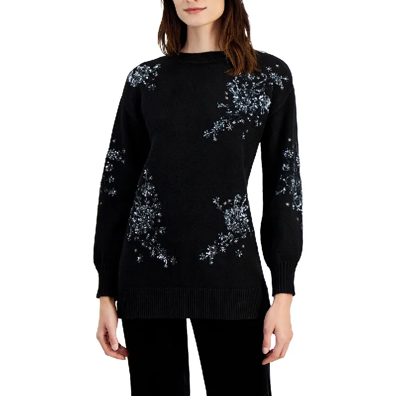 Anne Klein Womens Sequined Knit Tunic Sweater Tailored Straight A-Line