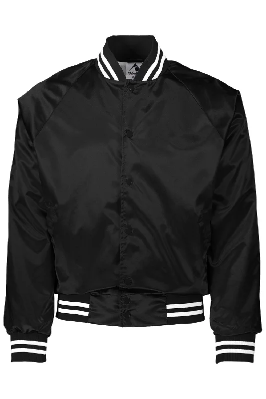 Augusta Sportswear Mens Water Resistant Snap Front Satin Baseball Jacket w/ Striped Trim - Black/White Chenille Fabric Brocade Fabric Lace Fabric Augusta Sportswear Mens Water Resistant Snap Front Satin Baseball Jacket w/ Striped Trim - Black/White Chenille Fabric Brocade Fabric Lace Fabric