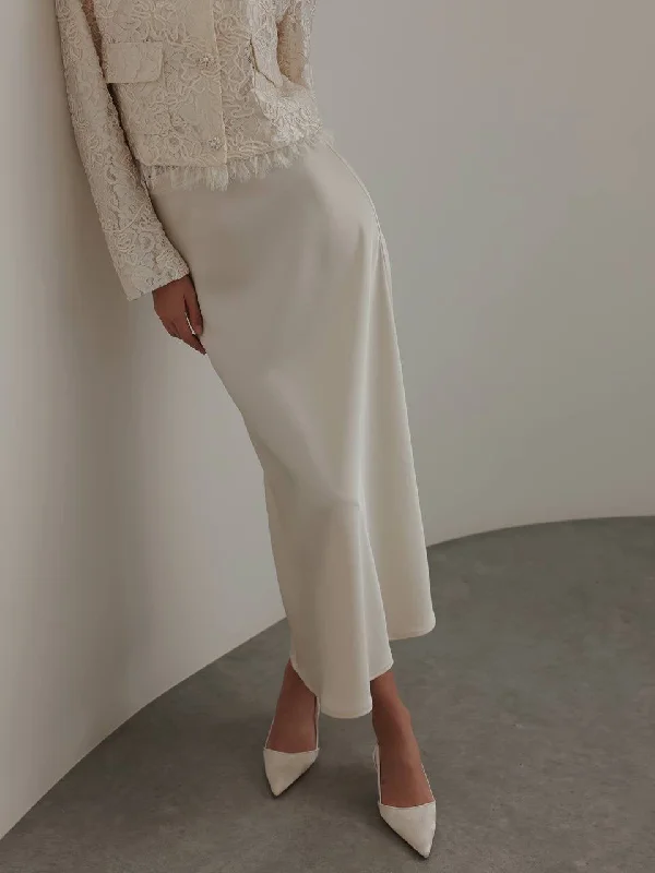 Cream Satin Midi Skirt linen skirt light