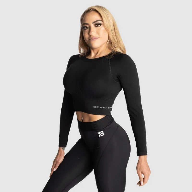 Better Bodies Rib Seamless Crop LS - Black Melange