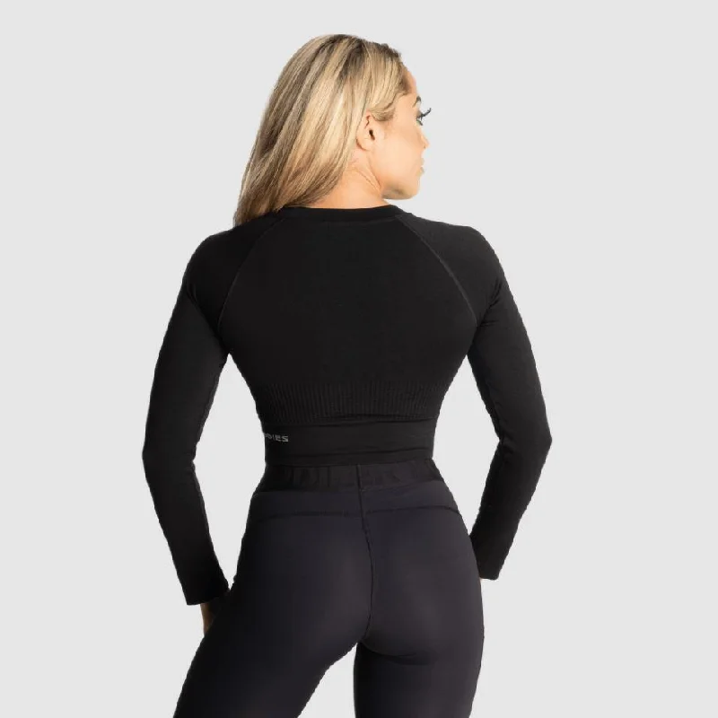 Better Bodies Rib Seamless Crop LS - Black Melange