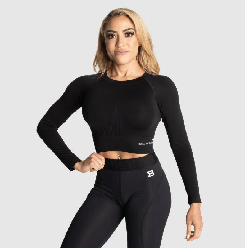 Better Bodies Rib Seamless Crop LS - Black Melange