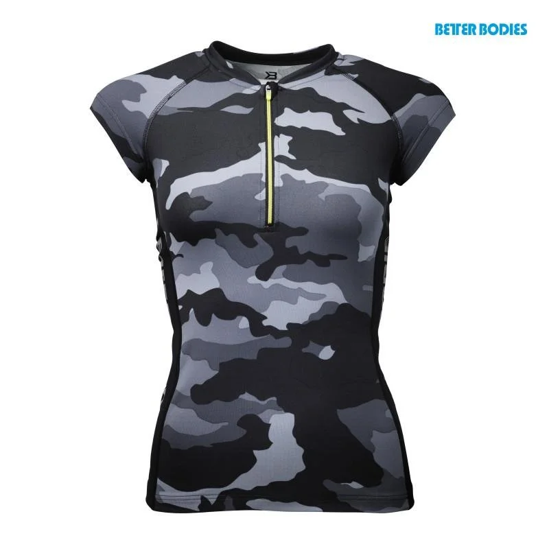 Better Bodies Zipped Tee - Grey Camo-Black