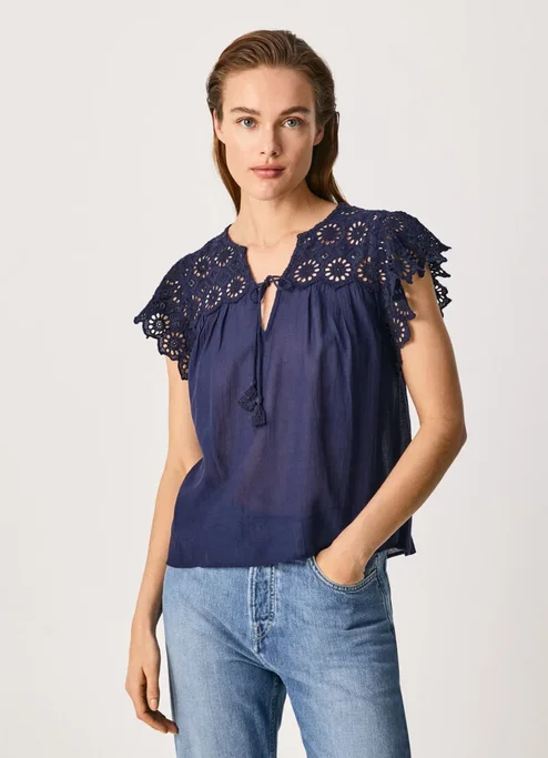 Pepe Jeans Blusa con dettaglio traforato Stella PL304254 583 thames