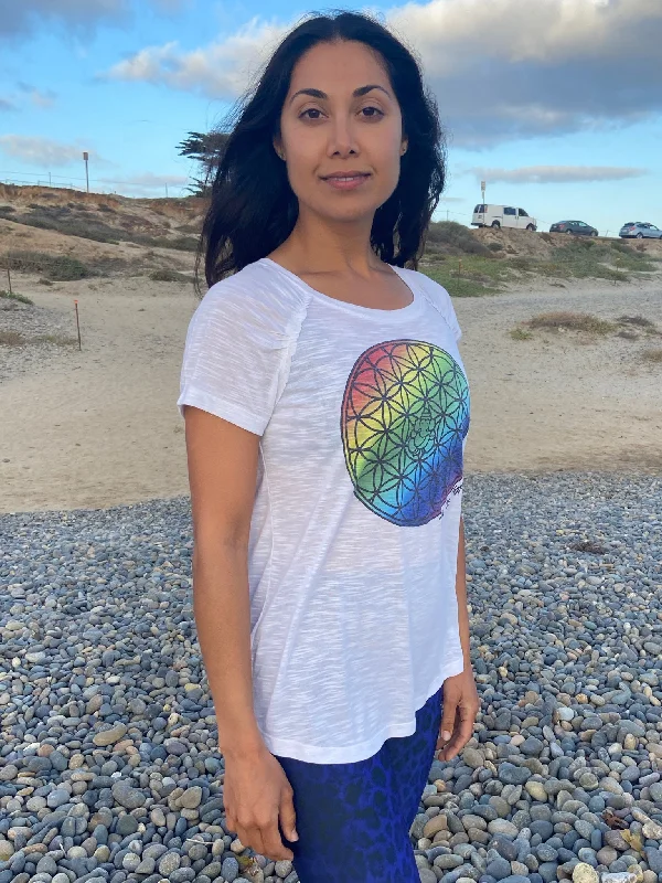 Rainbow Flower of Life Shirred Raglan Tee