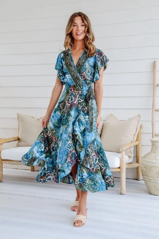 Silky Boho Oceania Long Wrap Boho Dress