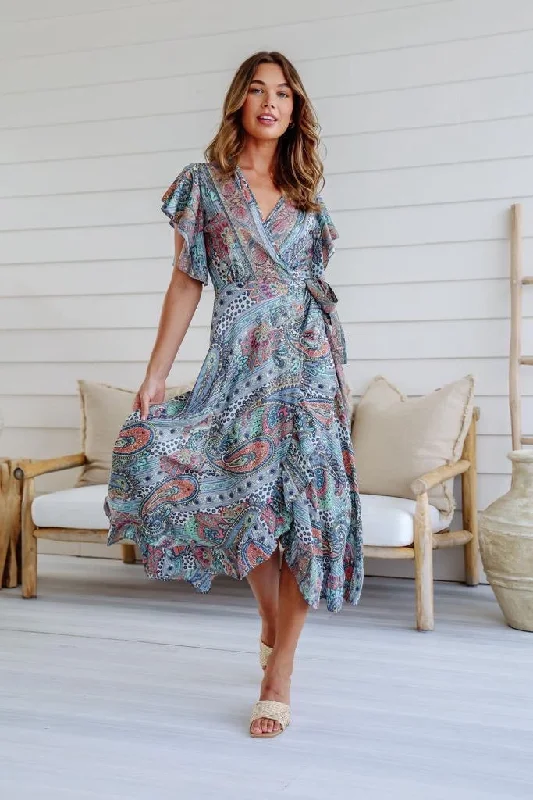 Silky Boho Pastel Lotus Long Wrap Boho Dress