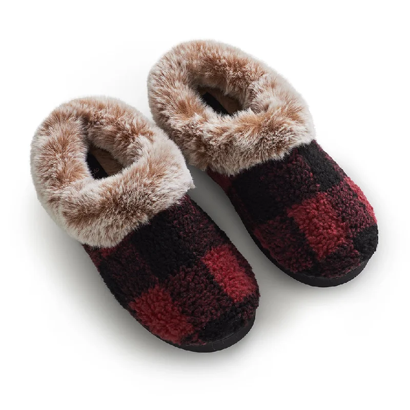 Buffalo Plaid Clog Slipper with Contrast Sherpa Lining