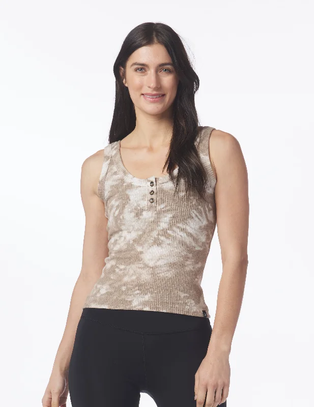 Comfort Henley Tank: Mocha Tie-Dye