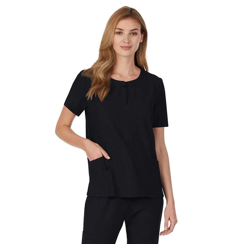 Womens Scrub Henley Neck Top with Side Pockets