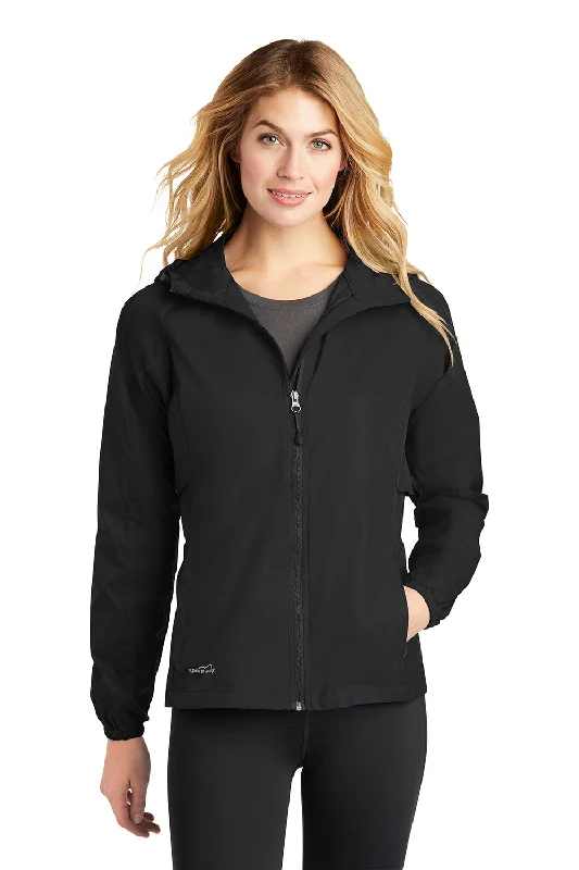 Eddie Bauer Womens Packable Wind Resistant Full Zip Hooded Jacket - Black