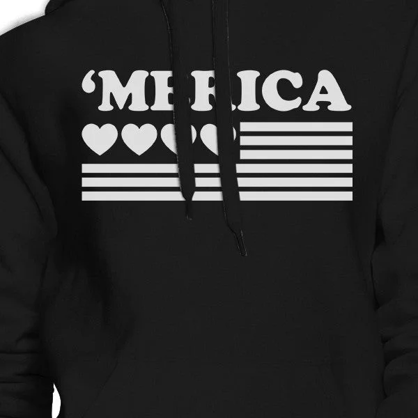 Heart 'Merica Cute American Flag Design Funny Unisex Black Hoodie