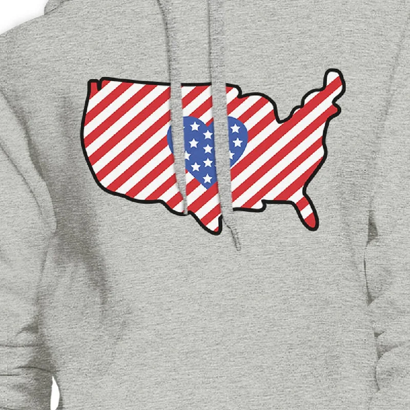 Heart USA Map Unique American Flag Gray Hoodie For Fourth Of July