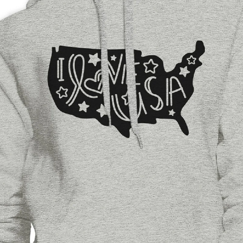 I Love USA Map Cute Unisex Grey Hoodie Cute Fourth Of July Hoodie