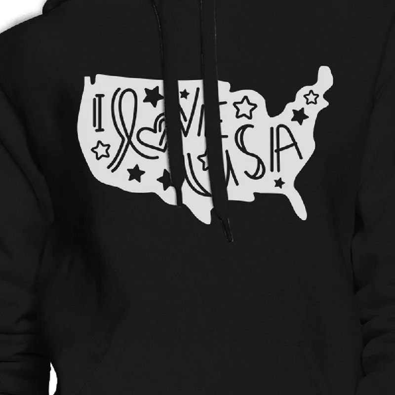 I Love USA Map Unisex Black Hoodie Cute USA Letter Printing Design