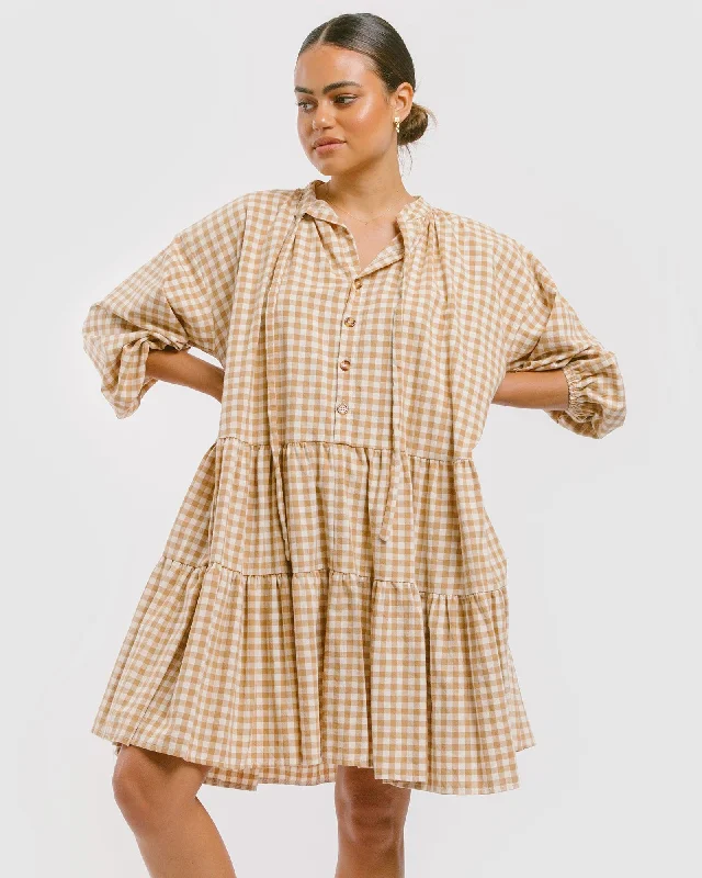 Avalon Smock Dress | Caramel Gingham