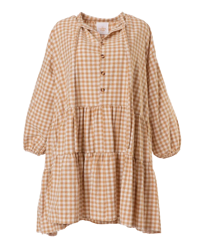 Avalon Smock Dress | Caramel Gingham