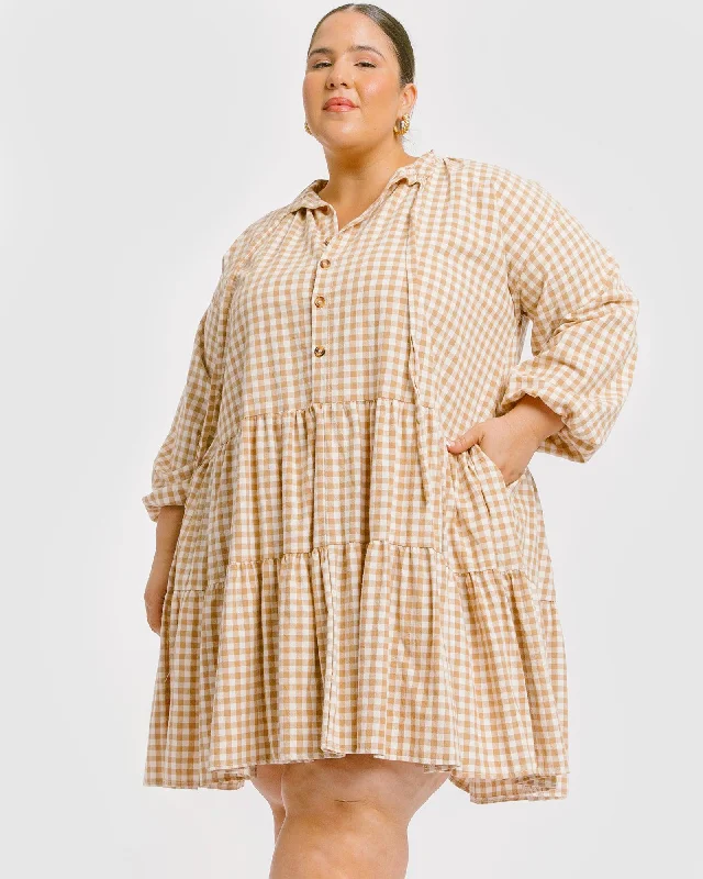 Avalon Smock Dress | Caramel Gingham