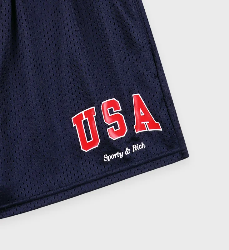 USA Mesh Disco Short - Navy/Sports Red/White