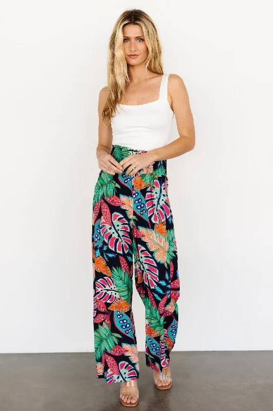 Caribbean Smocked Waist Pants | Navy Print