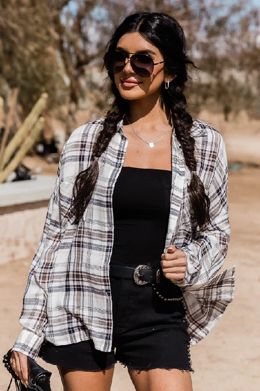 Check Yes Or No Beige and Black Plaid Button Front Blouse FINAL SALE