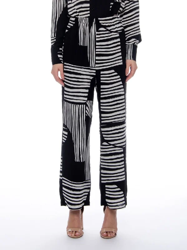 Contrast Stripe Print Elastic Waist Pajama Set Top