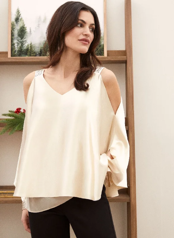 Embellished Satin Poncho Blouse