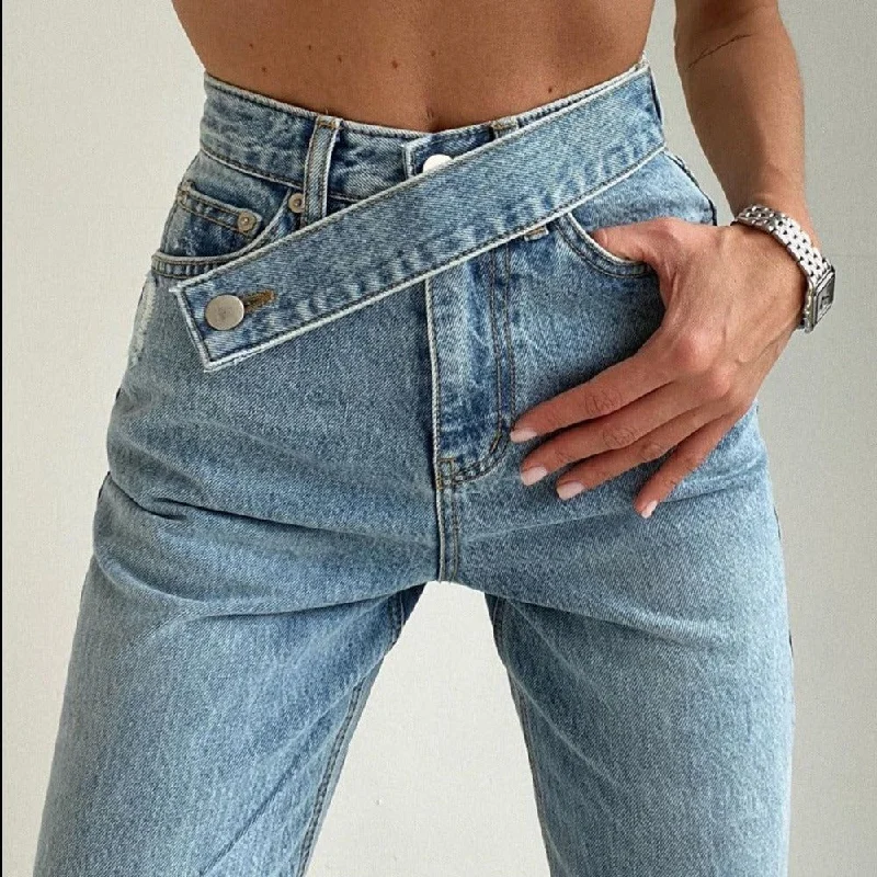 Emilia High Waisted Cross-Belt Design Jeans