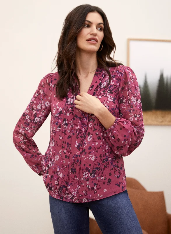 Floral Print Tie Neck Blouse