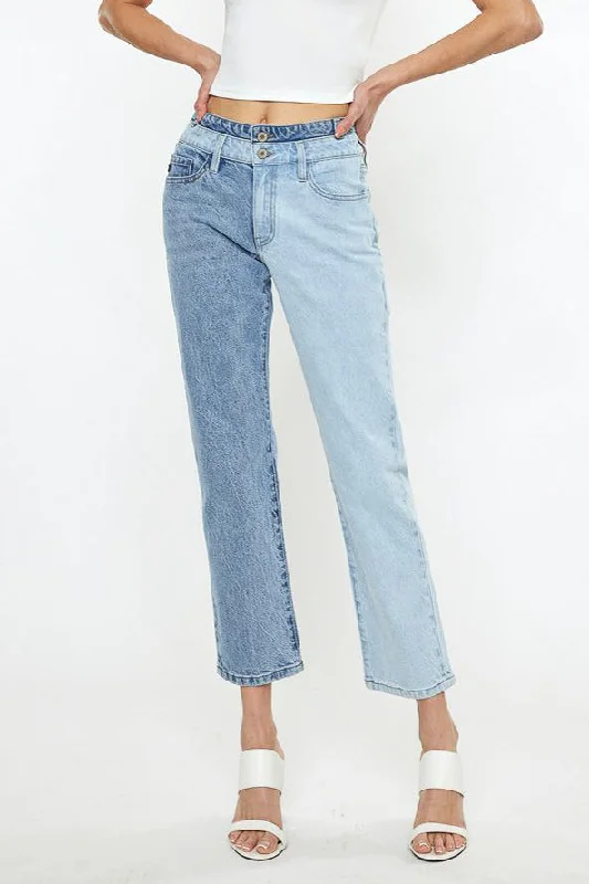 Josie Two Tone High Rise Straight Jeans