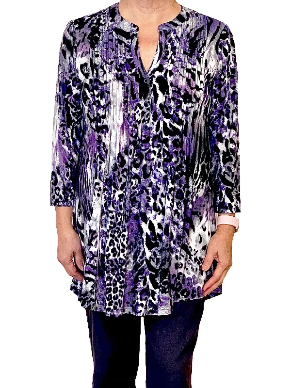 La Cera Pleat Front Animal Printed Tunic