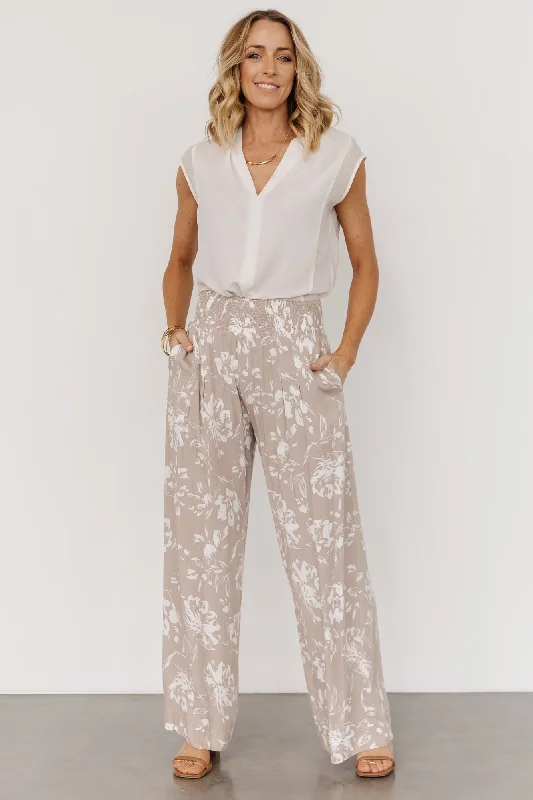 Malta Smocked Waist Pants | Sand + White