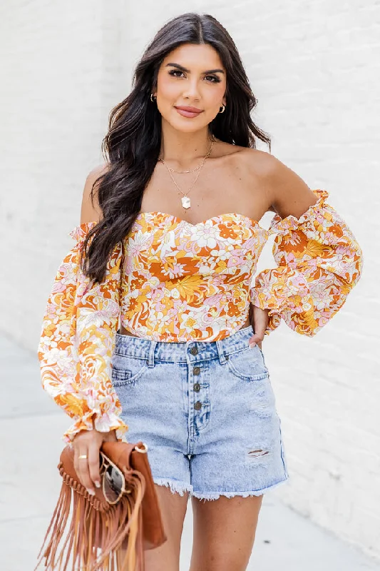 On My Mind Pink And Yellow Multi Printed Off The Shoulder Corset Blouse FINAL SALE