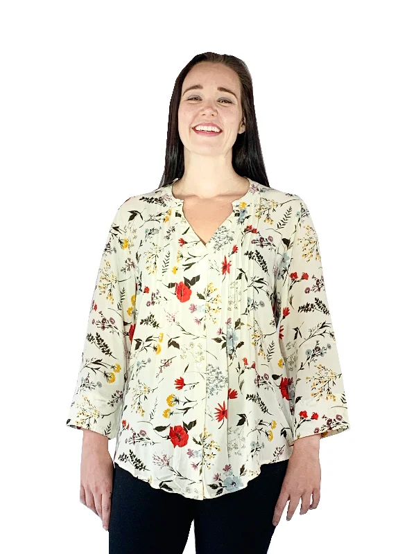 Pleat Front Printed Rayon Top