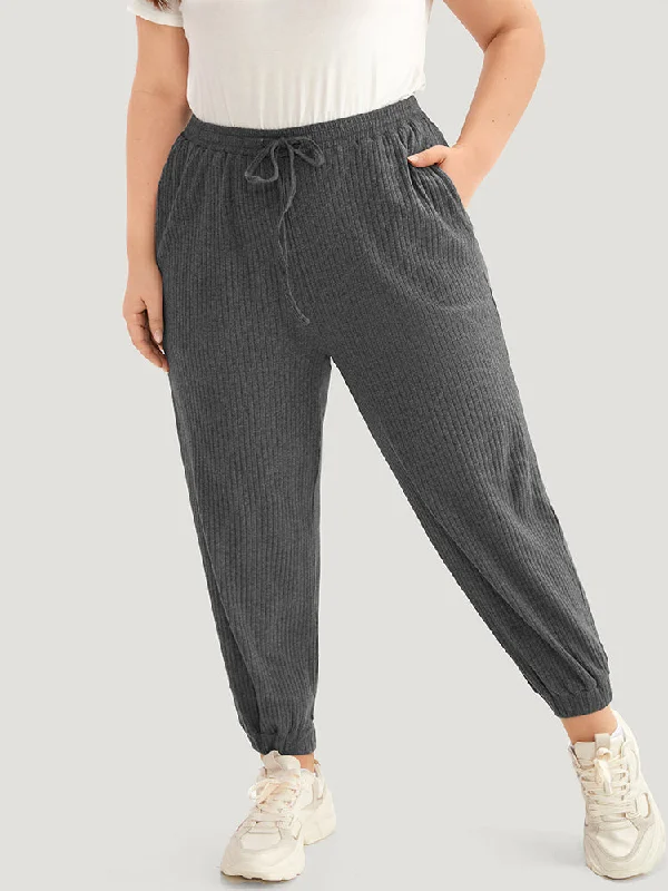 Rib Knit Elastic Waist Drawstring Sweatpants