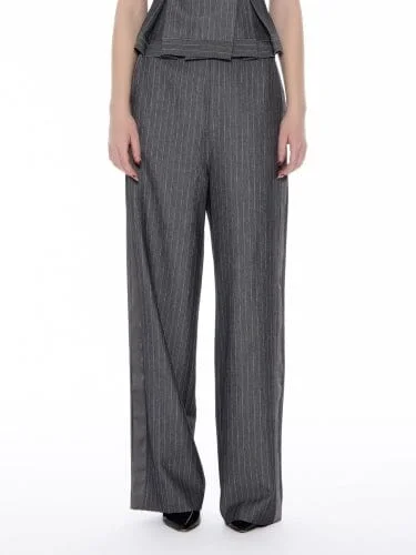 Striped Suit Wide Pants with Silver Line Detail