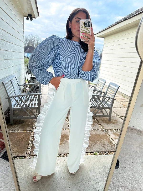 Oh So Extra Ruffle Pants - White