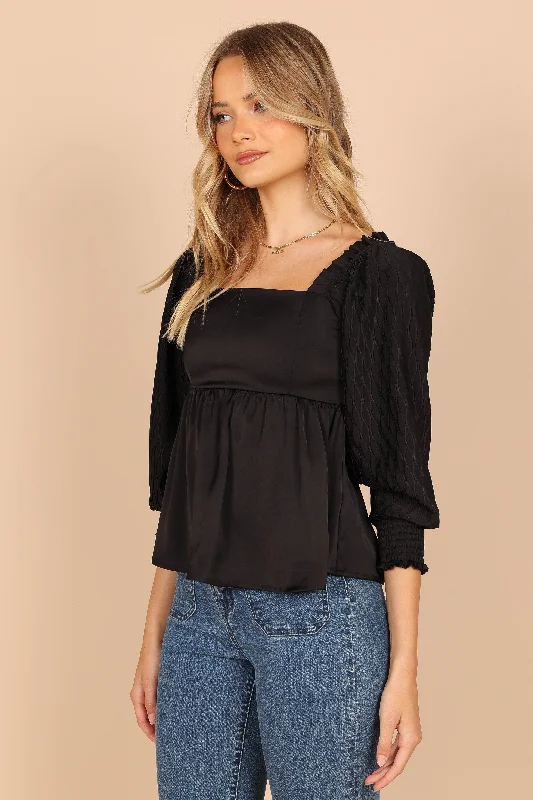 Montana Satin Babydoll Top - Black