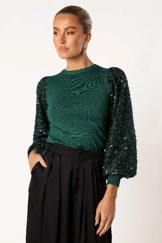 Rowan Sequin Sleeve Top - Green